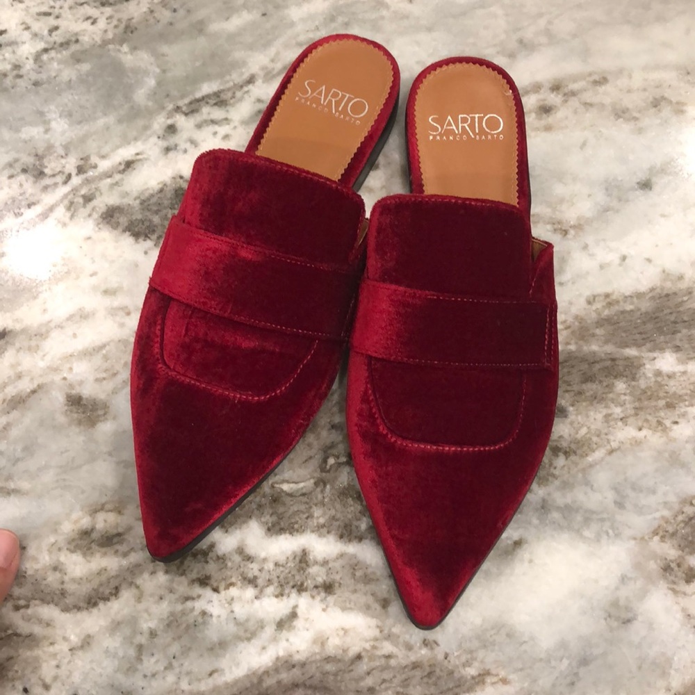 Red velvet mules